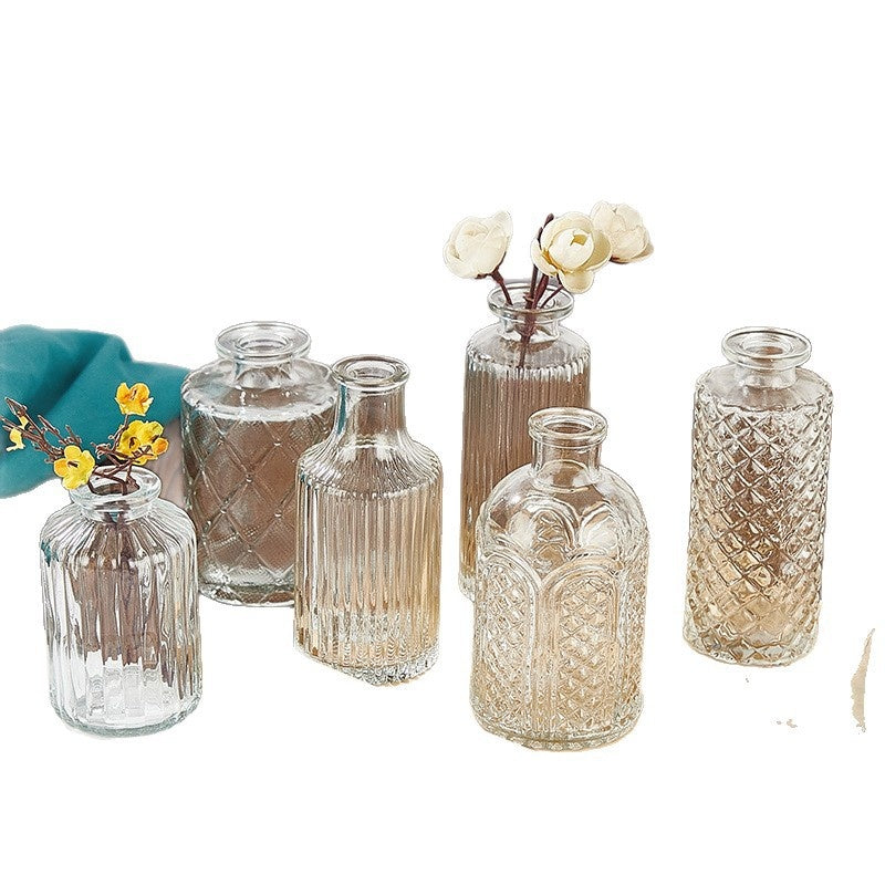 Mini Glass Vase - Embossed French American Style Home Decor