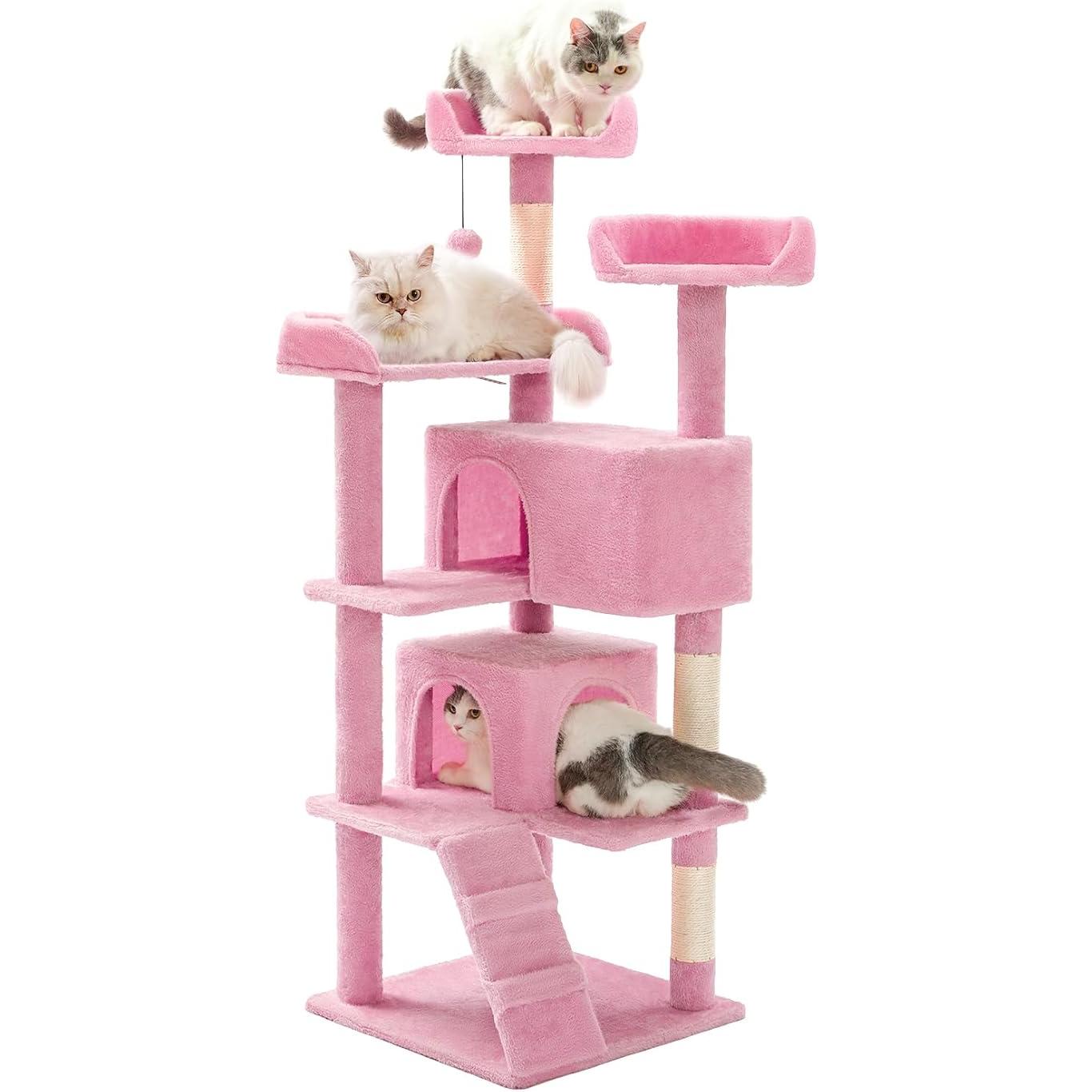 Multi-Level Cat Tree Tower with Scratching Posts and Toys - 56 Inch Indoor Cat Activity Center