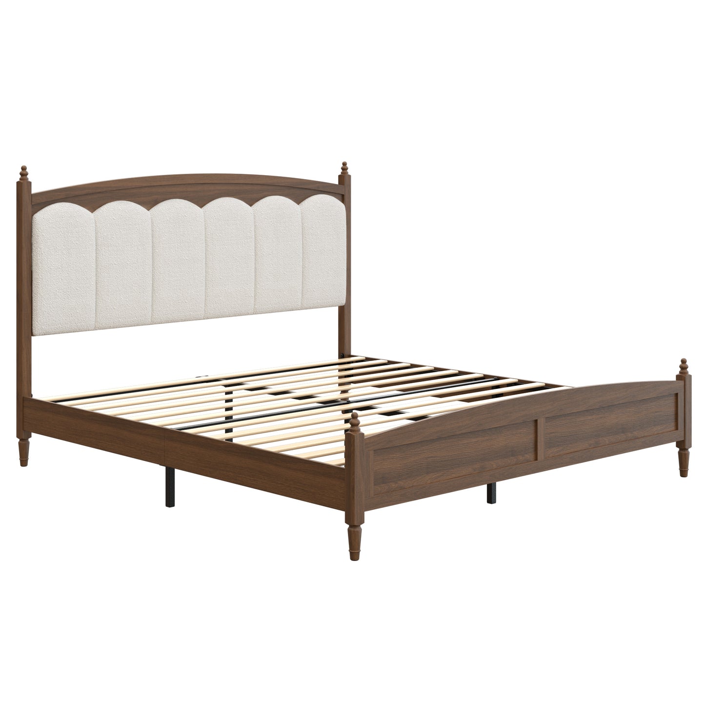 King Size Platform Bed Frame with Upholstered Headboard - Brown