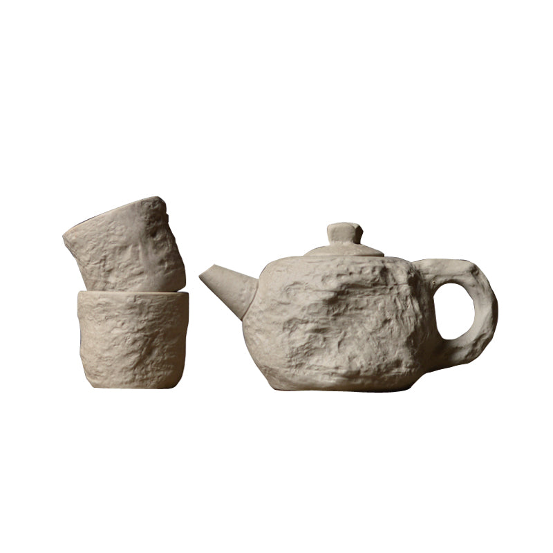 Handmade Ceramic Rock Clay Pot and Cups Set - Kitchen Drinkware