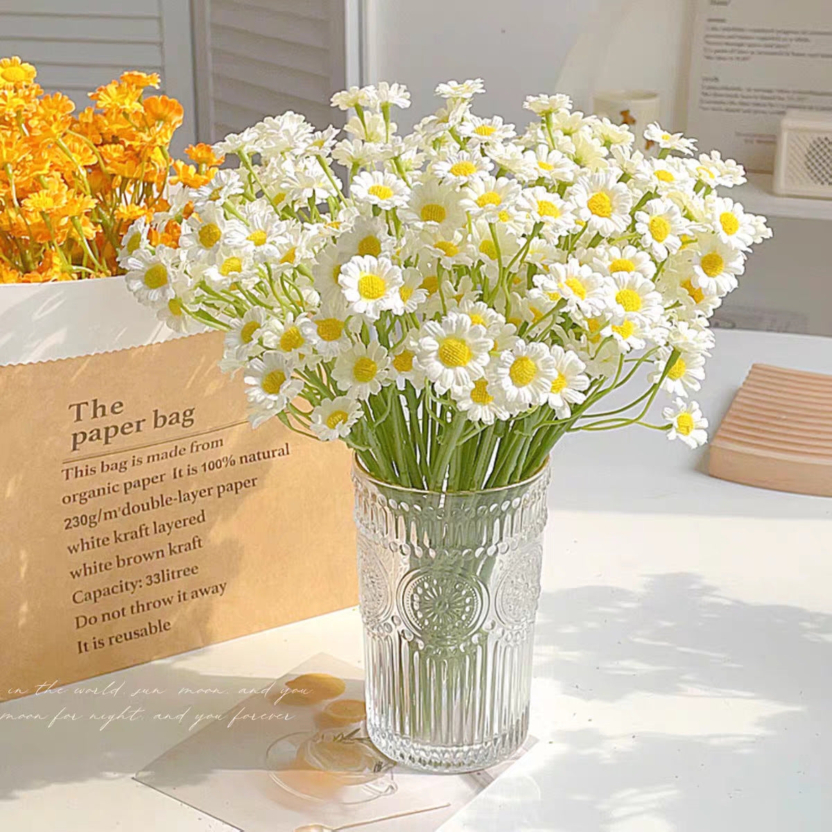 Fake Chrysanthemum Flower Bouquet for Home Decor, Weddings & Photography - Beige