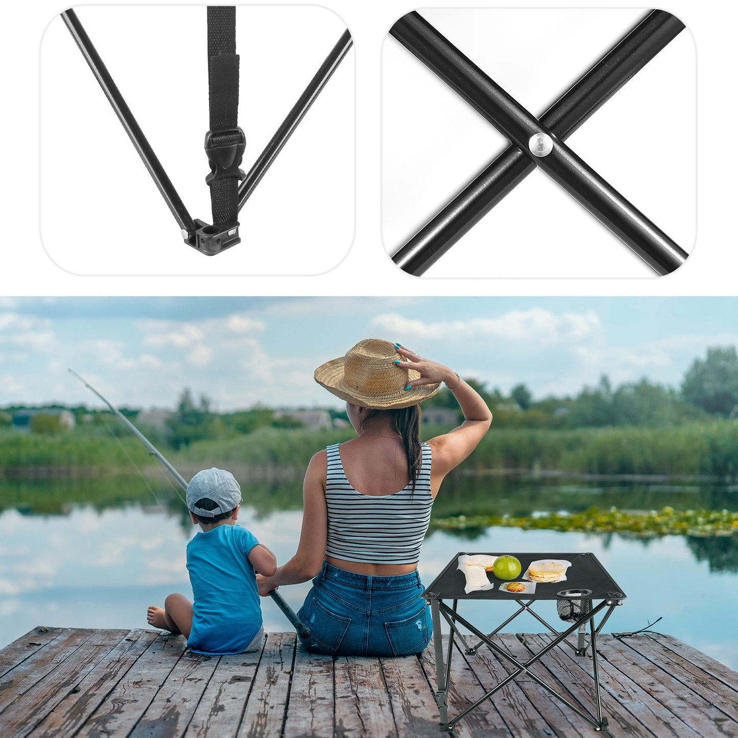 Portable Folding Camping Table with Cup Holders - Multiple Colors & Sets