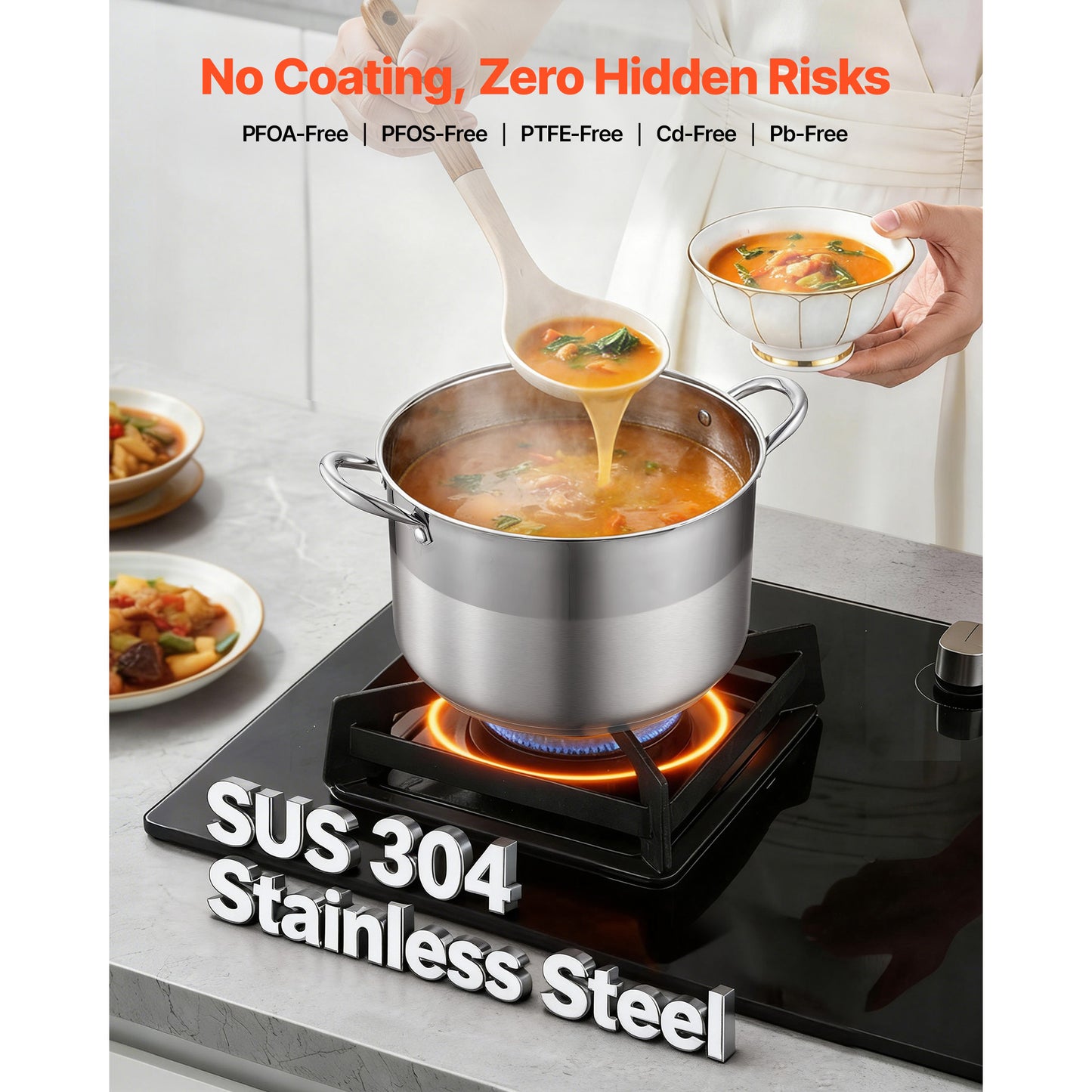 12-Quart Stainless Steel Stock Pot with Glass Lid for Soups & Stews