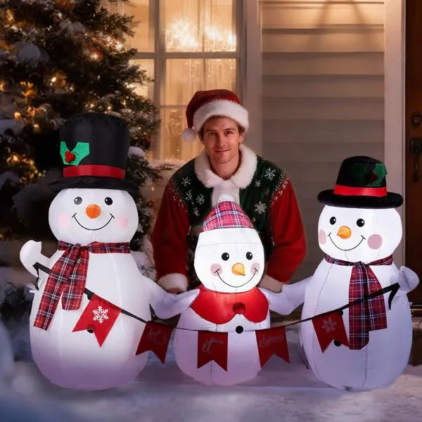 6.2FT Inflatable Snowman Family Decoration with LED Lights