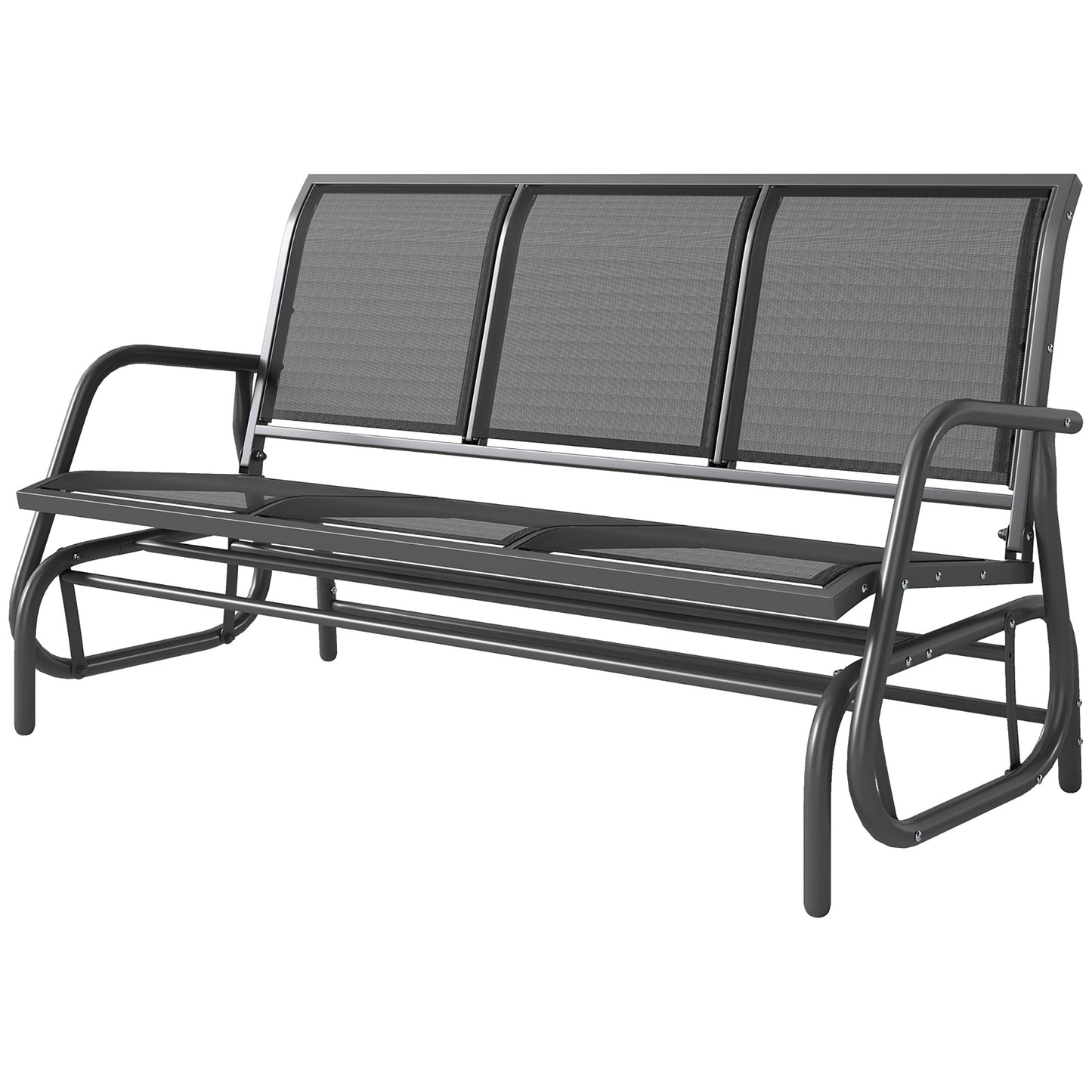 3-Person Outdoor Patio Glider Bench - Black, Breathable Mesh Fabric