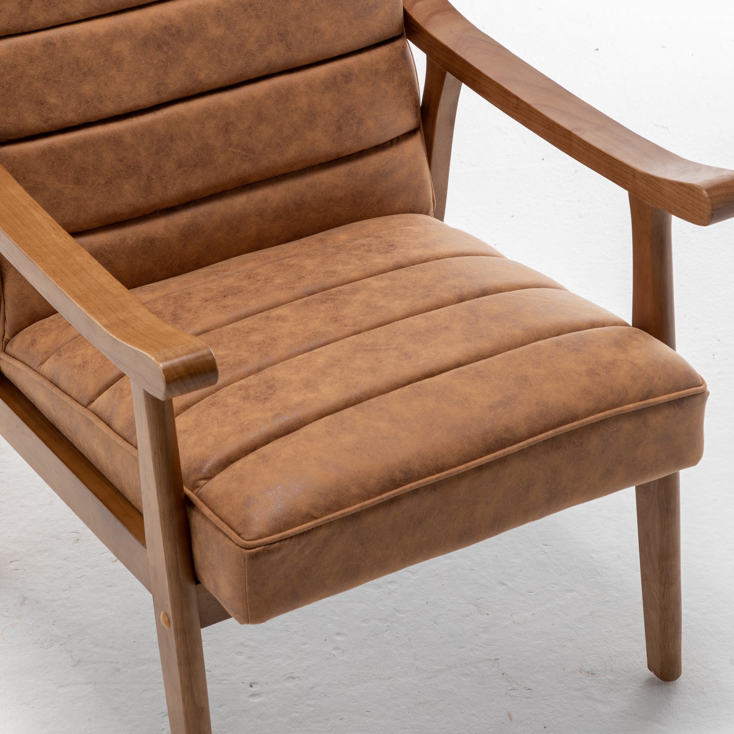 Mid-Century Modern Accent Chair, Solid Wood Frame Leather Look