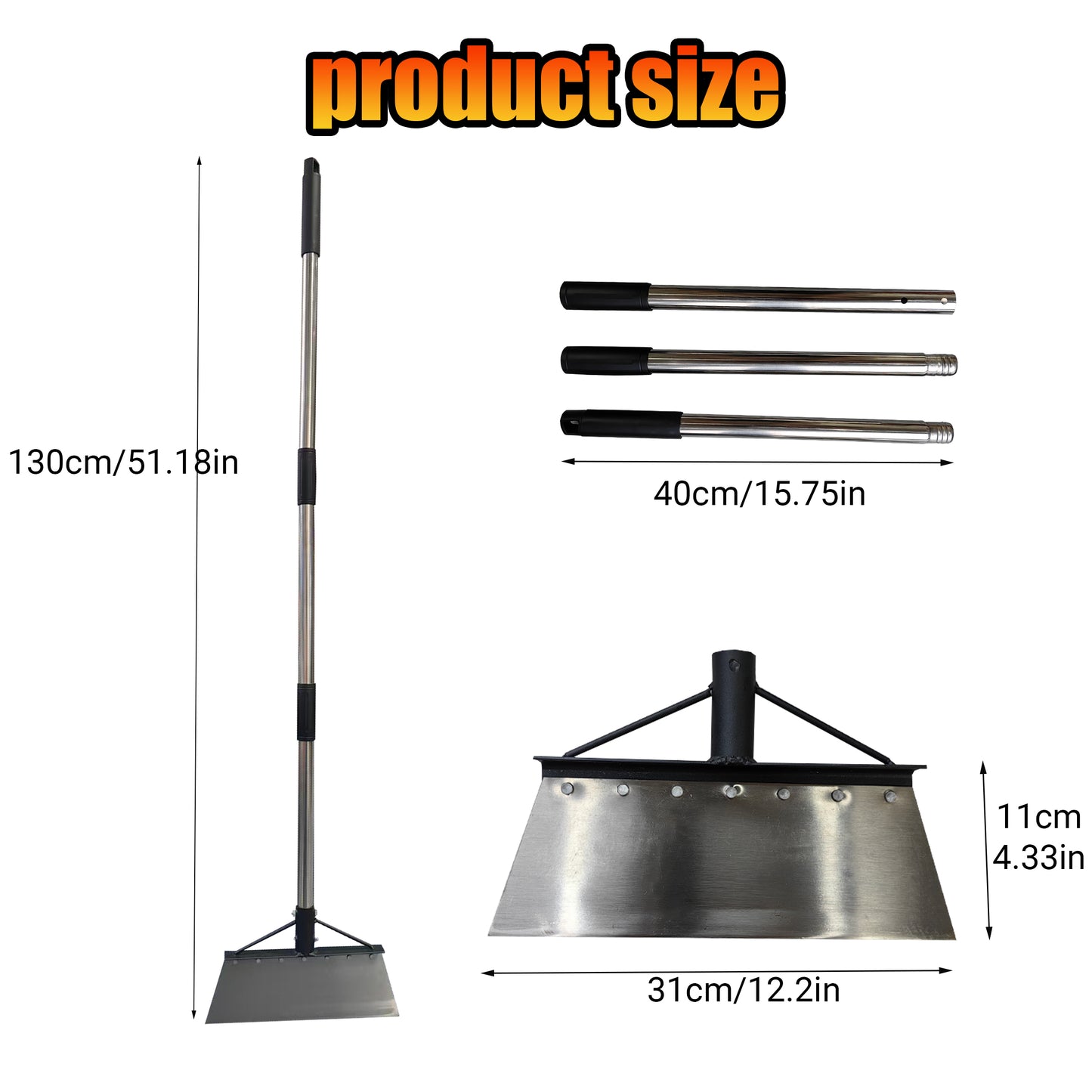 Stainless Steel Snow Shovel with Modular Handle - Garden & Ice Removal Tool Set