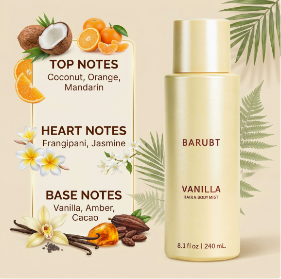 Vanilla Coconut Hair & Body Mist – 240ml Non-Sticky Spray