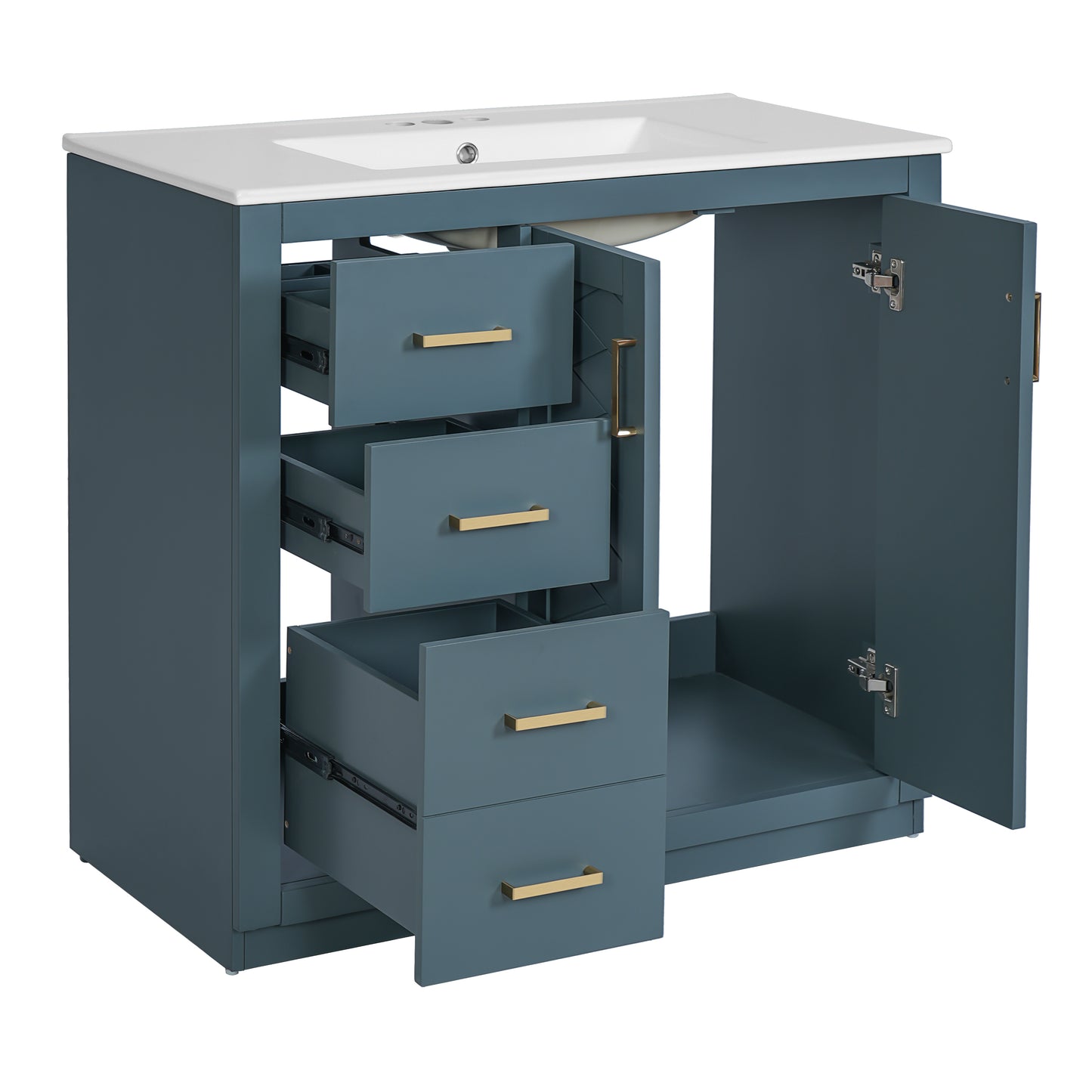 36-Inch Blue Bathroom Vanity with Ceramic Sink & Storage Cabinet
