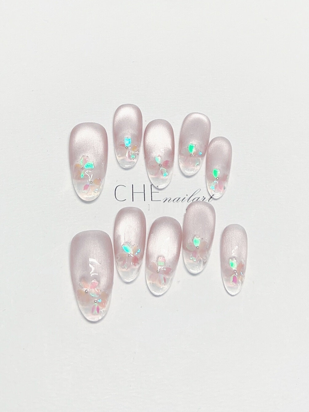 Handmade Custom Nail Art Kit with Cat Eye Oval Ice Fluorescent Effects