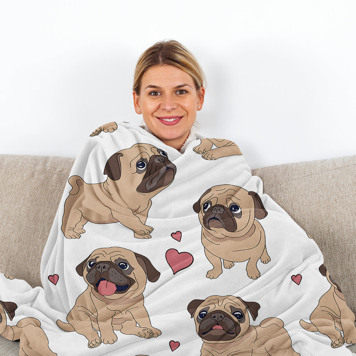 Cute Cartoon Lapdog Blanket - Soft Polyester & Flannel Fleece