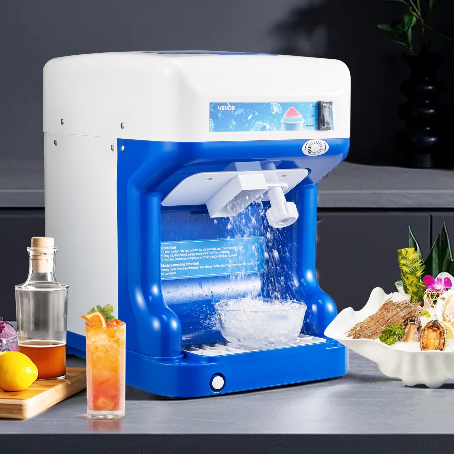 Blue Commercial Ice Shaver 286LBS/H Electric Snow Cone Maker Kitchen Appliance