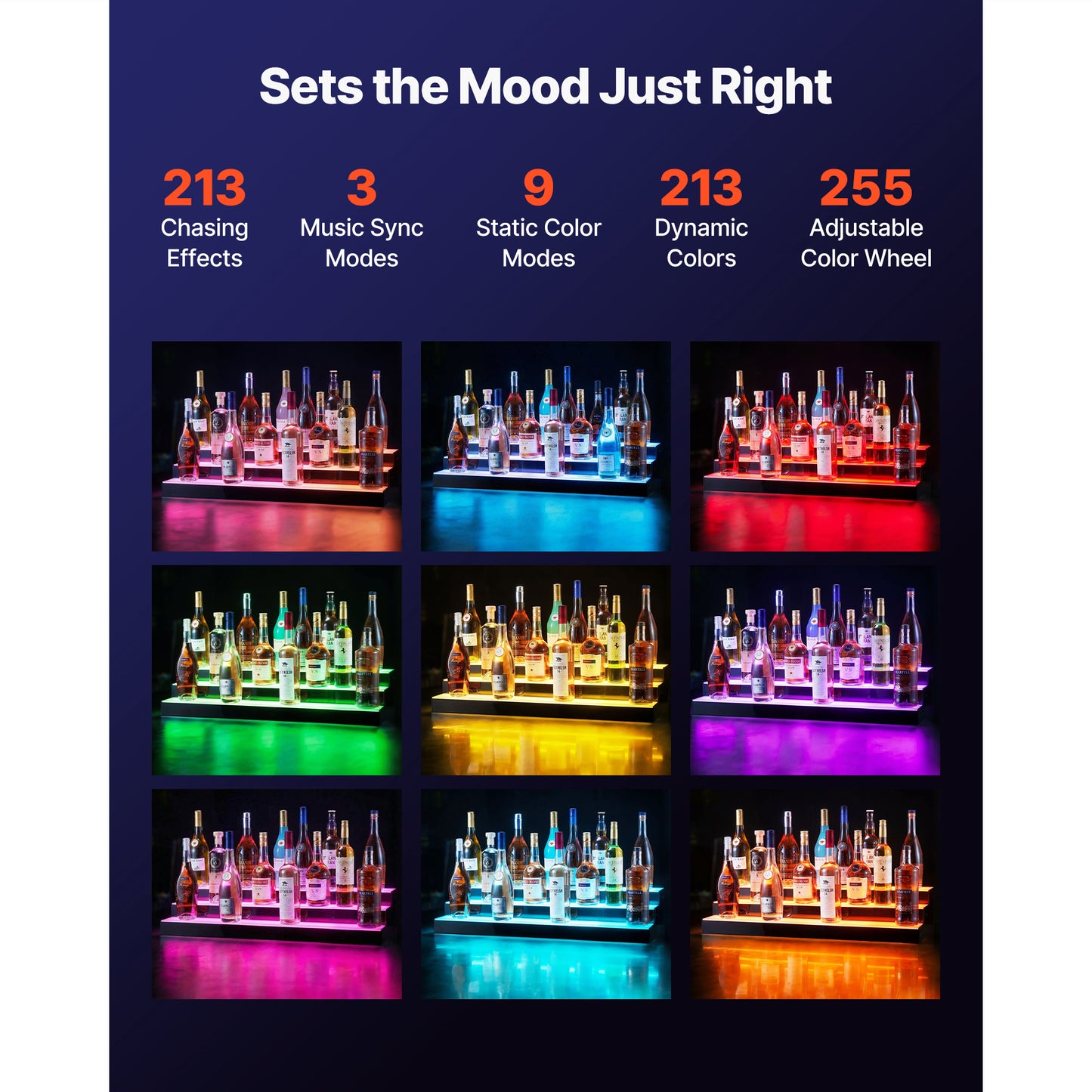 LED Liquor Bottle Display Shelf 3 Tiers 30 Inch Acrylic Illuminated Home Bar