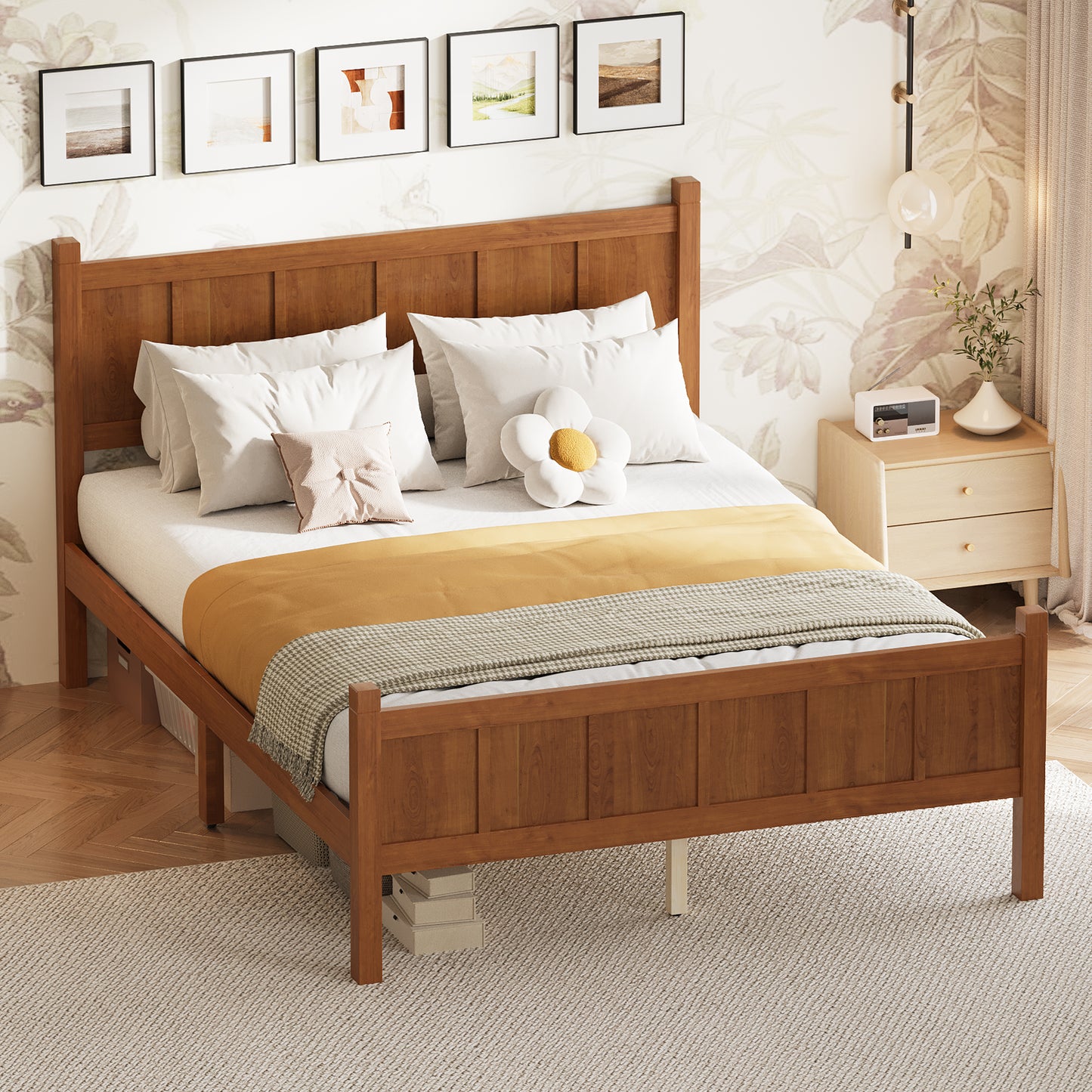Full Size Flat Panel Bed With Headboard & Footboard, Minimalist