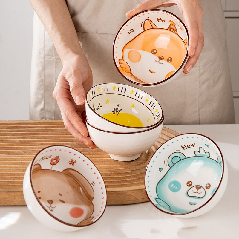 Cute Ceramic Animal Bowl Set for Kitchen - Assorted Cartoon Styles