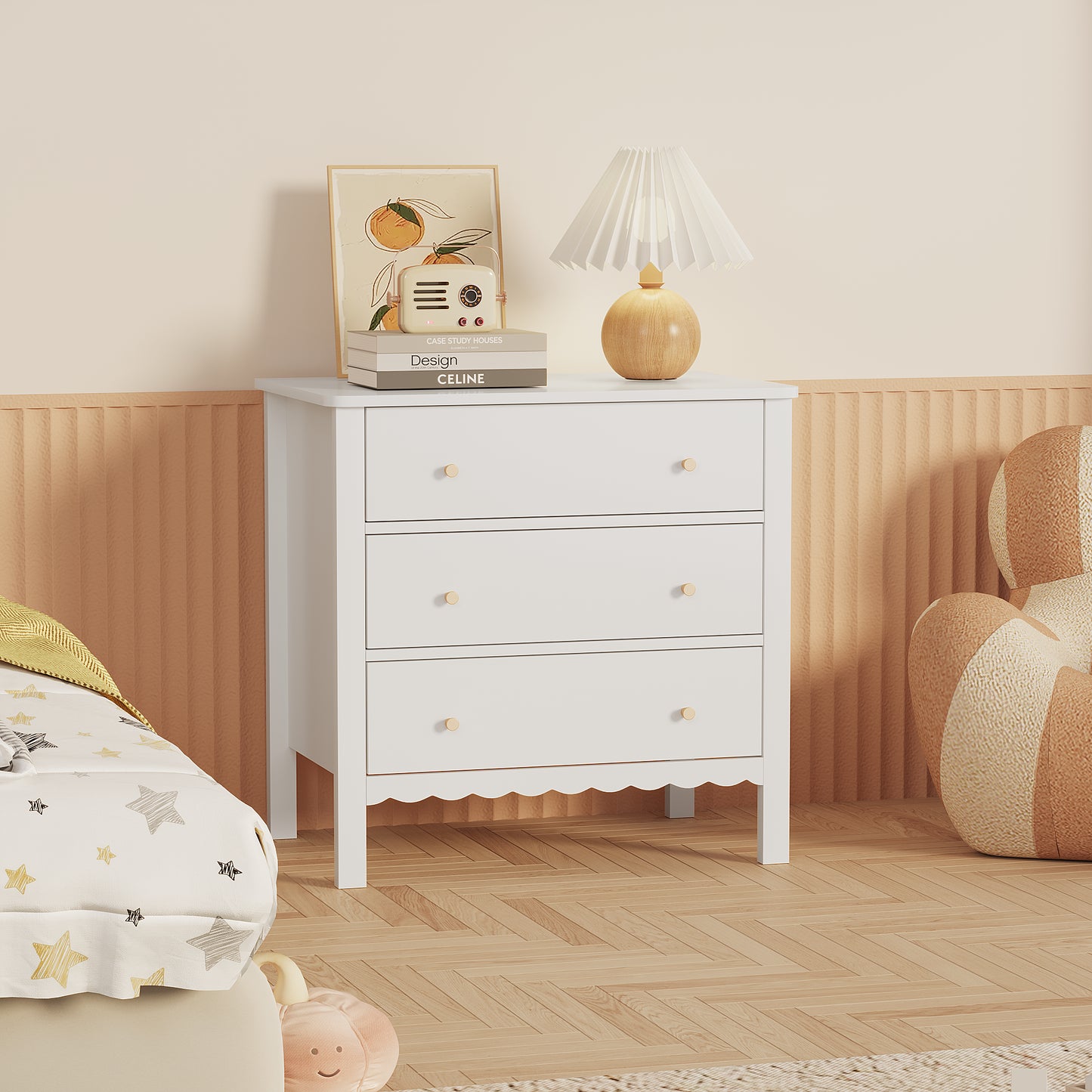White 3 Drawer Dresser - Modern MDF Storage Cabinet
