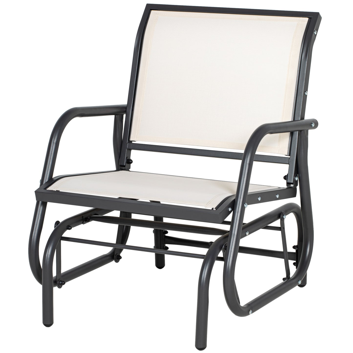 Outdoor Glider Chair - Steel Swing with Curved Armrests, Cream White