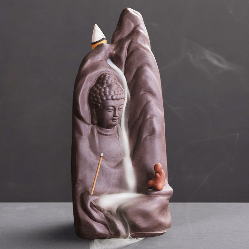 Indoor Zen Aromatherapy Burner with Purple Sand and Flowing Water Design