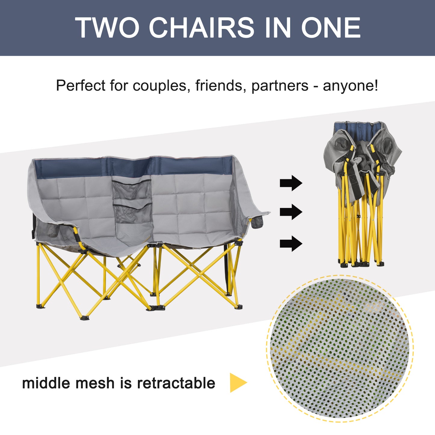 Oversized Folding Camping Chair with Carry Bag & Cup Holders - Navy Blue