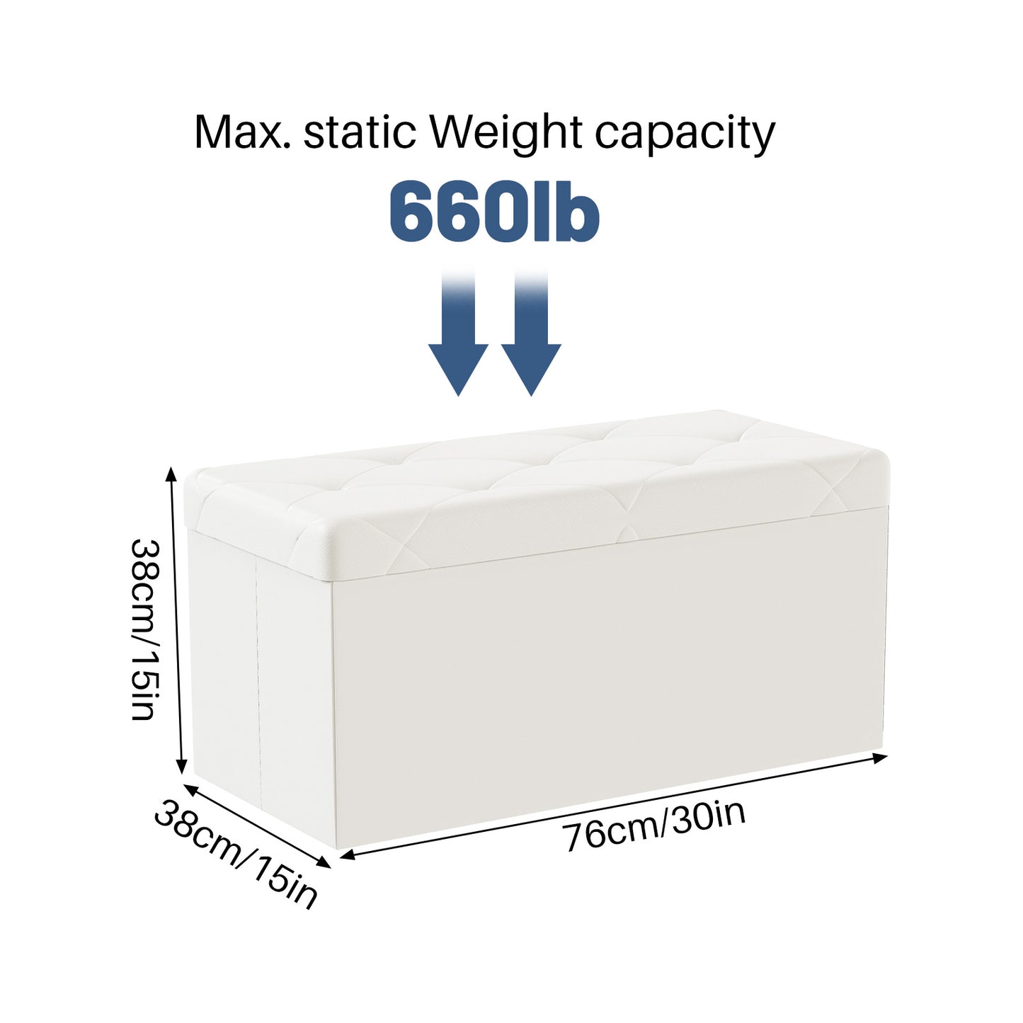 43-Inch Foldable Storage Bench - Beige PVC, 660 lbs Capacity