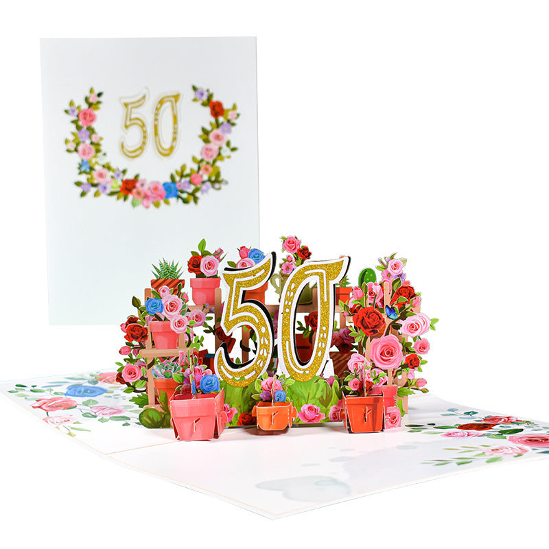 Flowers Anniversary Greeting Card 3D Stereo - Multiple Colors