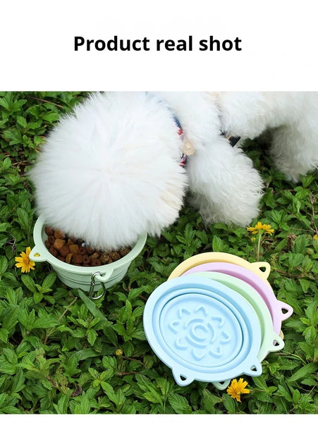 3-in-1 Foldable Travel Pet Bowl with Suction Cups & Hanging Hook - Silicone Dog Food & Water Feeder