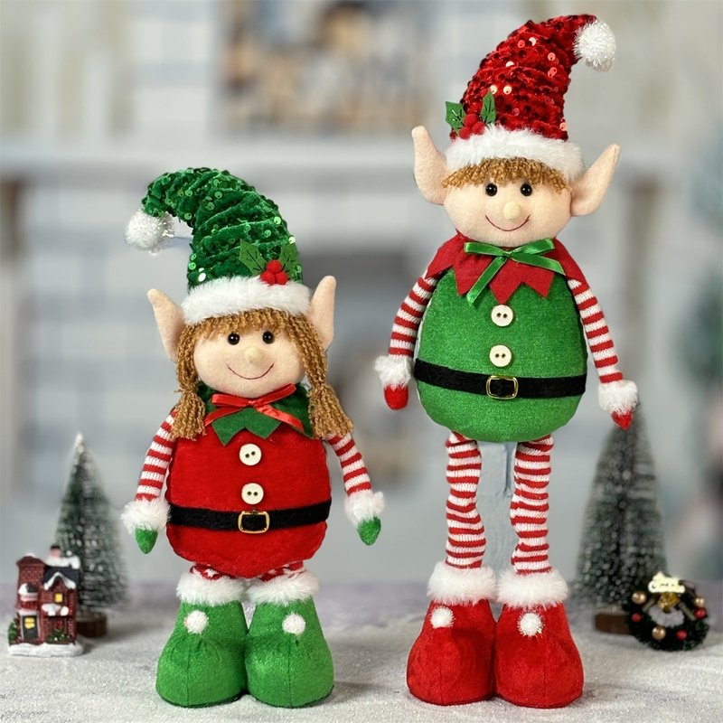 Christmas Hanging Elf Doll Ornament Set - Telescopic Decorative Figurines