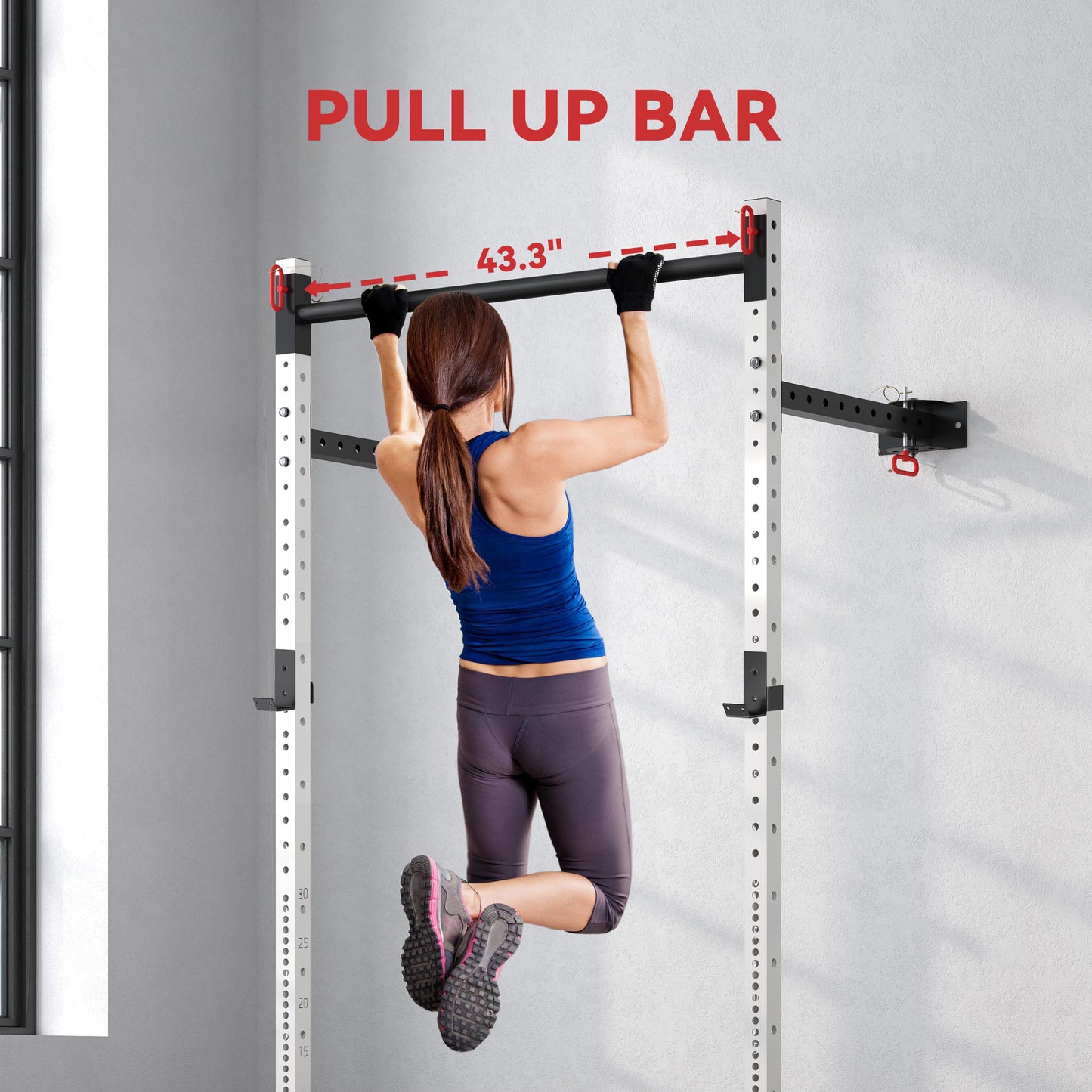 Folding Squat Rack with Pull Up Bar - Adjustable Wall-Mounted Design, 1000 lbs Capacity, White