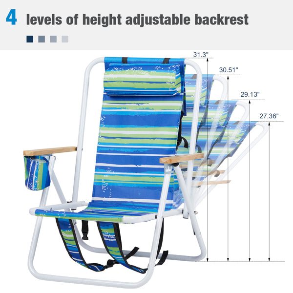 Folding Beach Chair Set of 2 - 4-Position Portable Camping Chairs with Headrest and Cup Holder