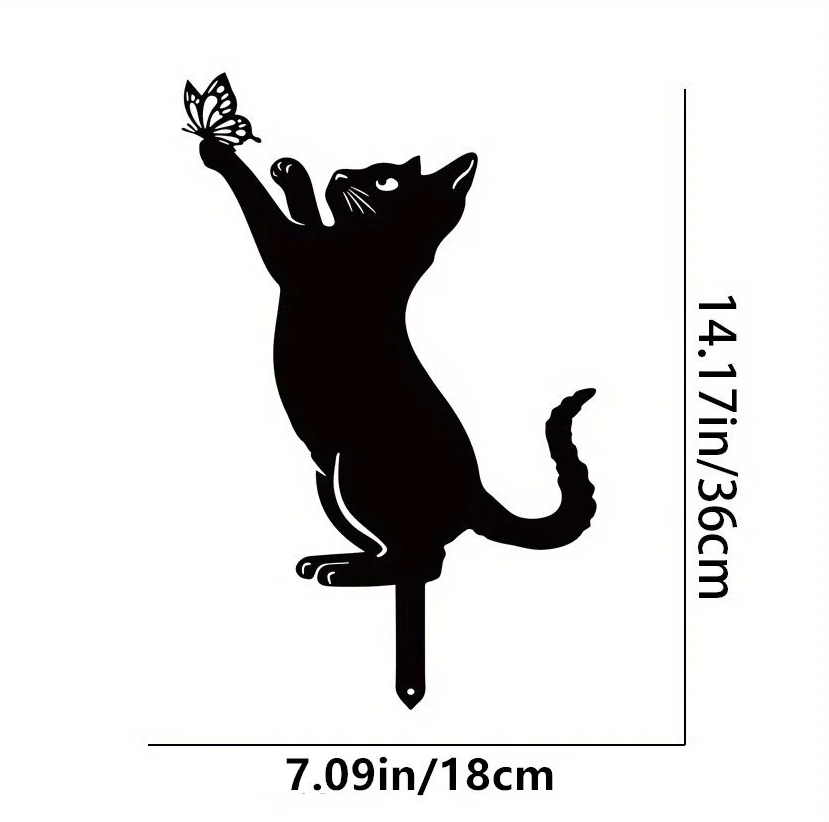 Cat Garden Stakes - Elegant Family Silhouette Yard Decor, Metal Outdoor Sculpture
