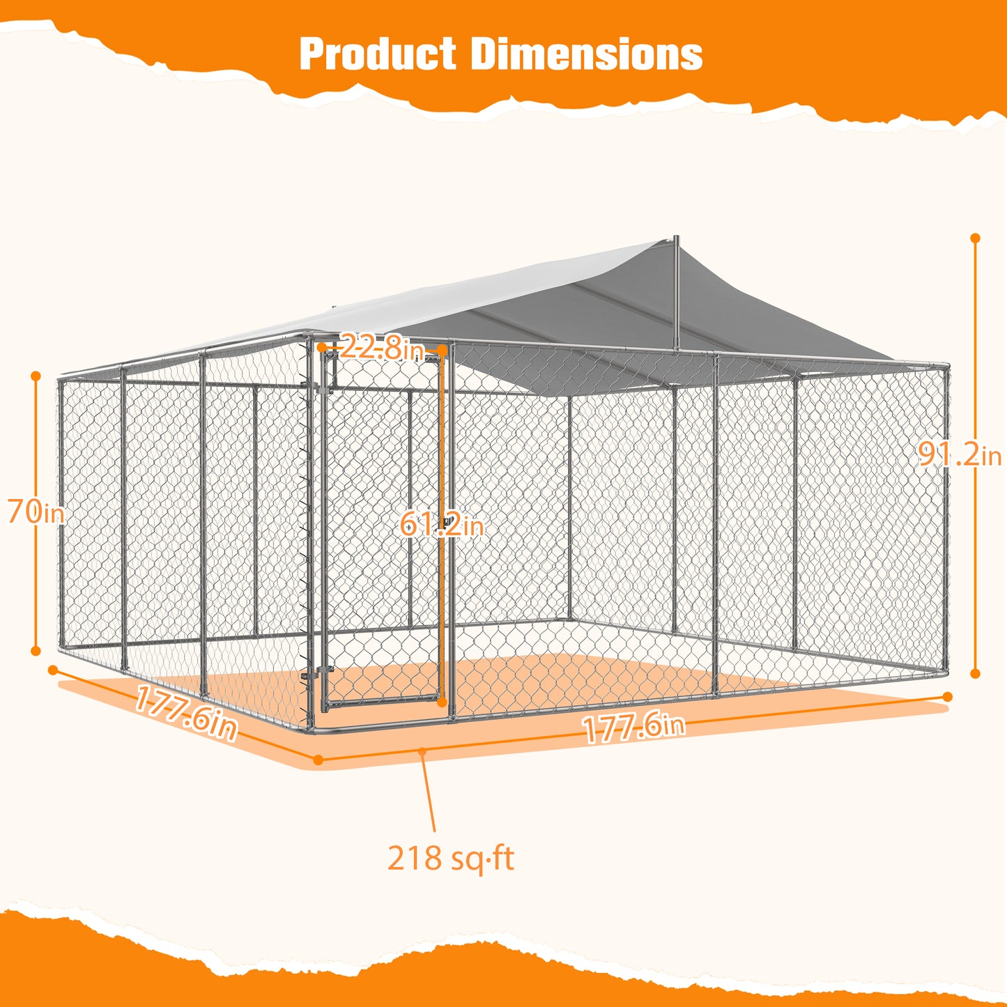 Heavy Duty Outdoor Dog Kennel 14.8x14.8x7.6 Ft, Galvanized Chain Link