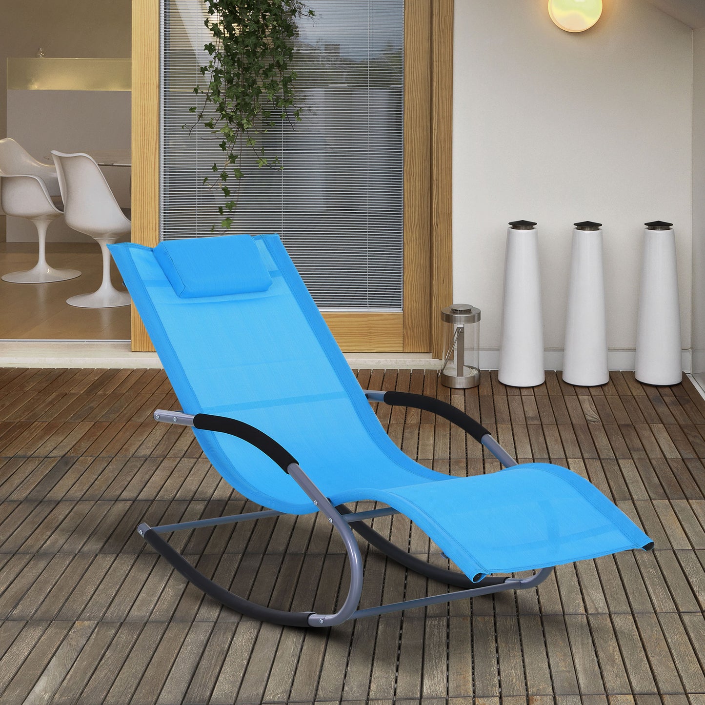 Zero Gravity Rocking Chair - Outdoor Recliner with Pillow, Light Blue