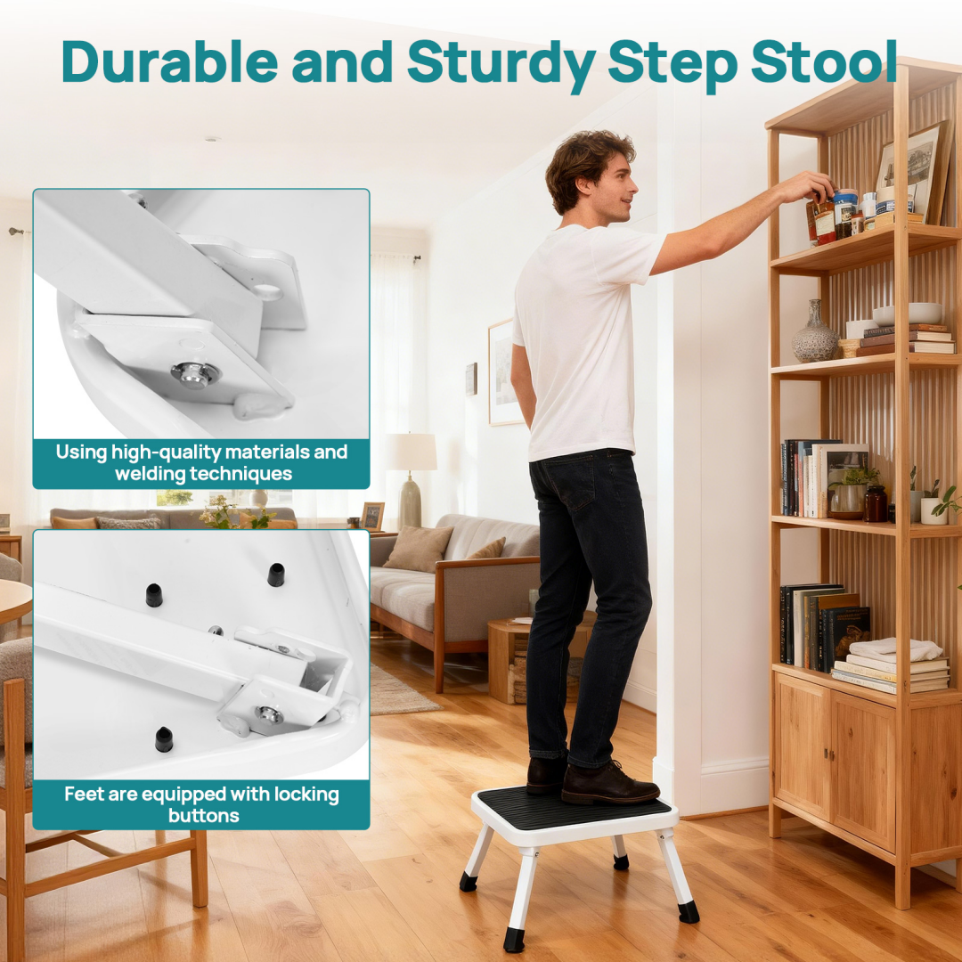 Foldable Metal Stool - Anti-Slip Platform, 330 lb Capacity, Black