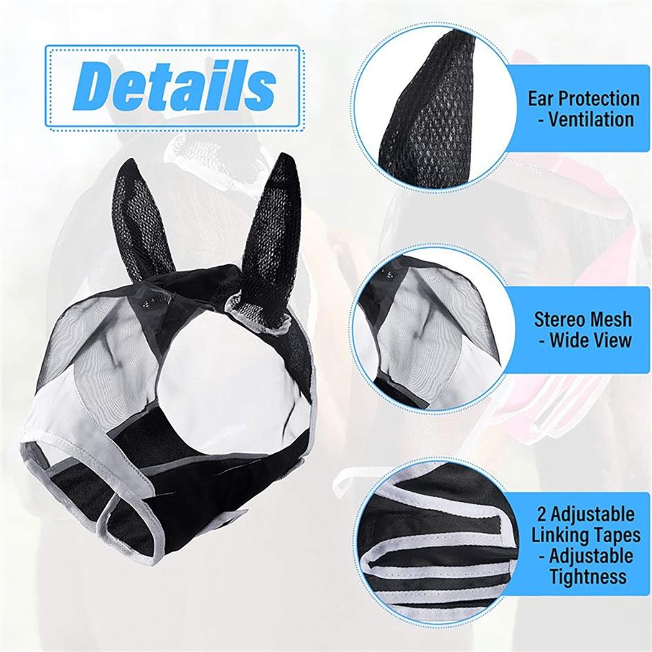 Horse Fly Mask with Mesh Ears - Extra Comfort Soft Fabric for Equine Protection