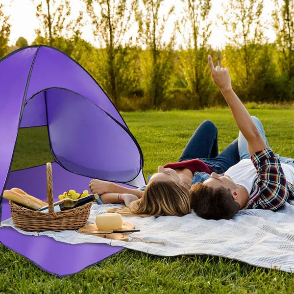 Automatic Beach Tent Canopy - UV Protection, Waterproof, Net Window, Purple