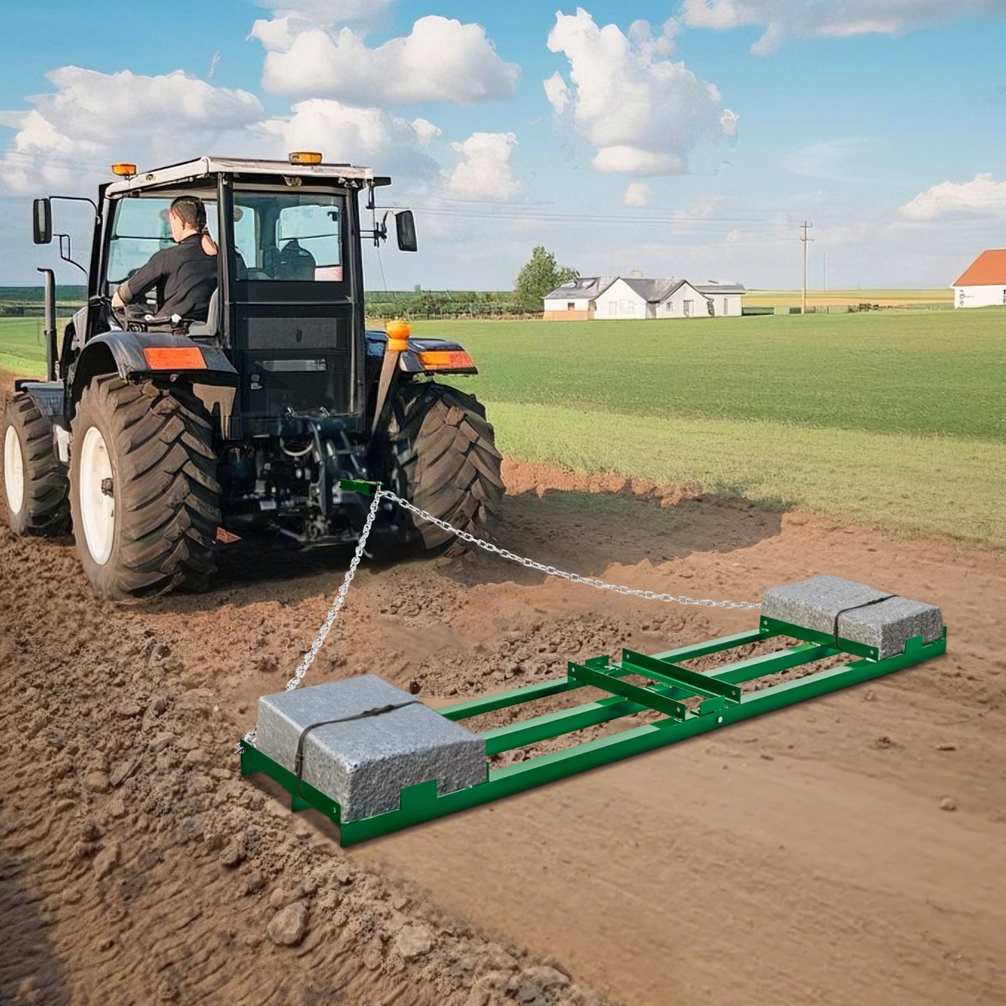 8 Ft Heavy Duty Tow Behind Drag Harrow Garden Soil Leveler Rake