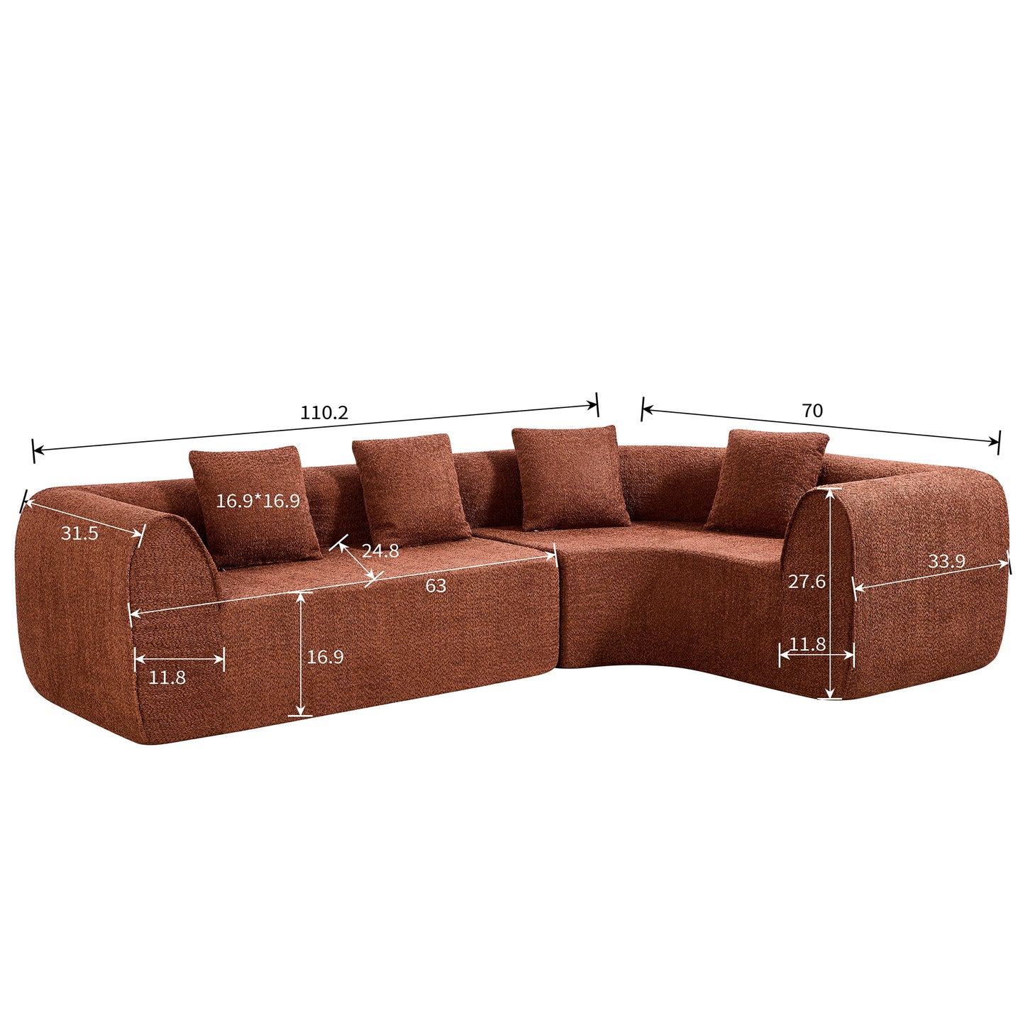 110 Modern Curved L-Shaped Modular Sectional Sofa With High-Density