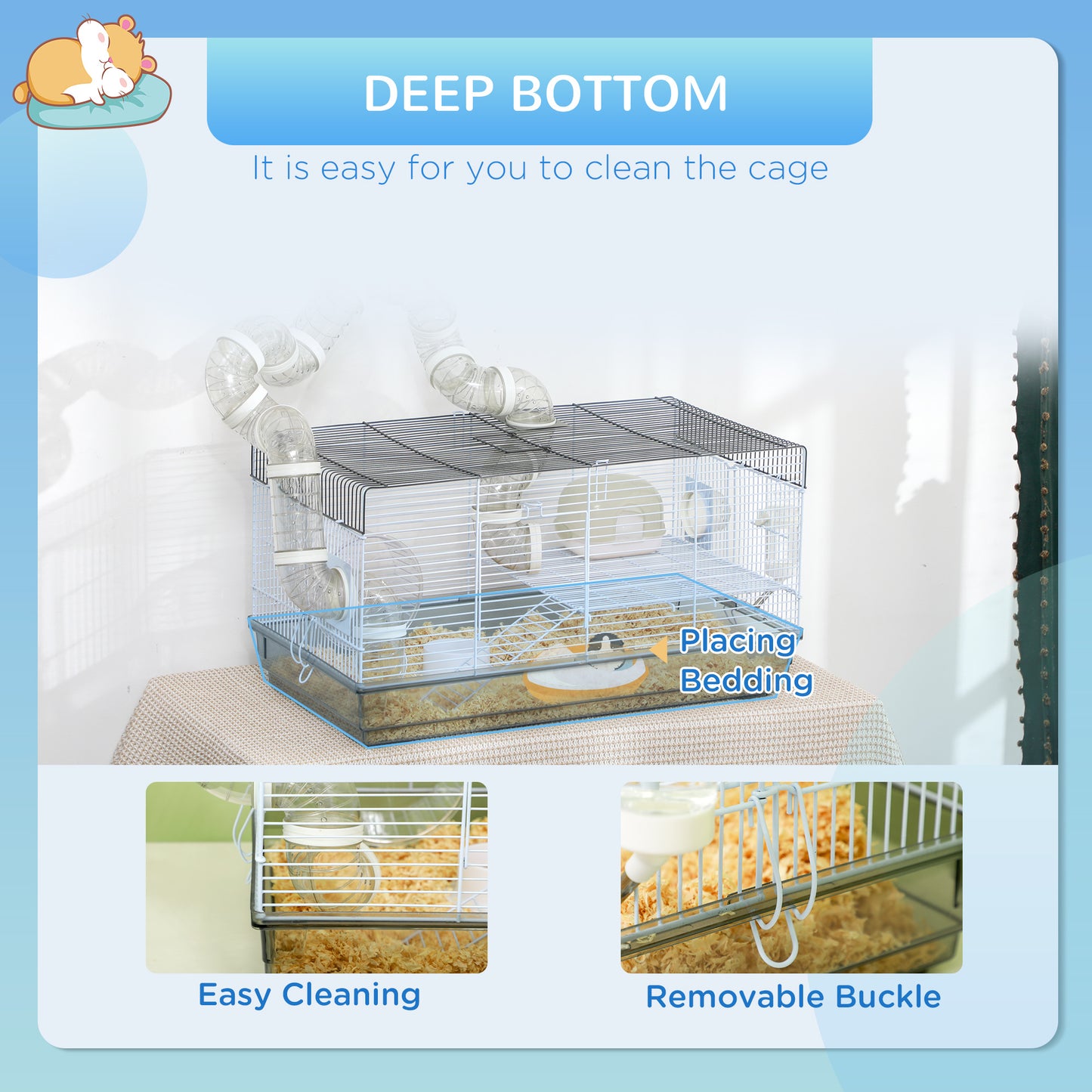 Small Animal Cage for Gerbils & Dwarf Hamsters with Tubes Exercise Wheel Food Dish