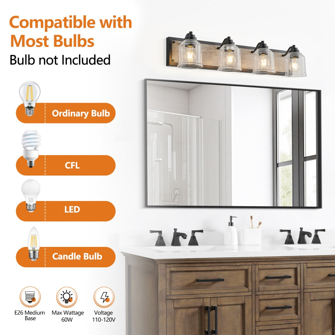 32-Inch Farmhouse Vanity Light Fixture - 4-Light Wall Sconce