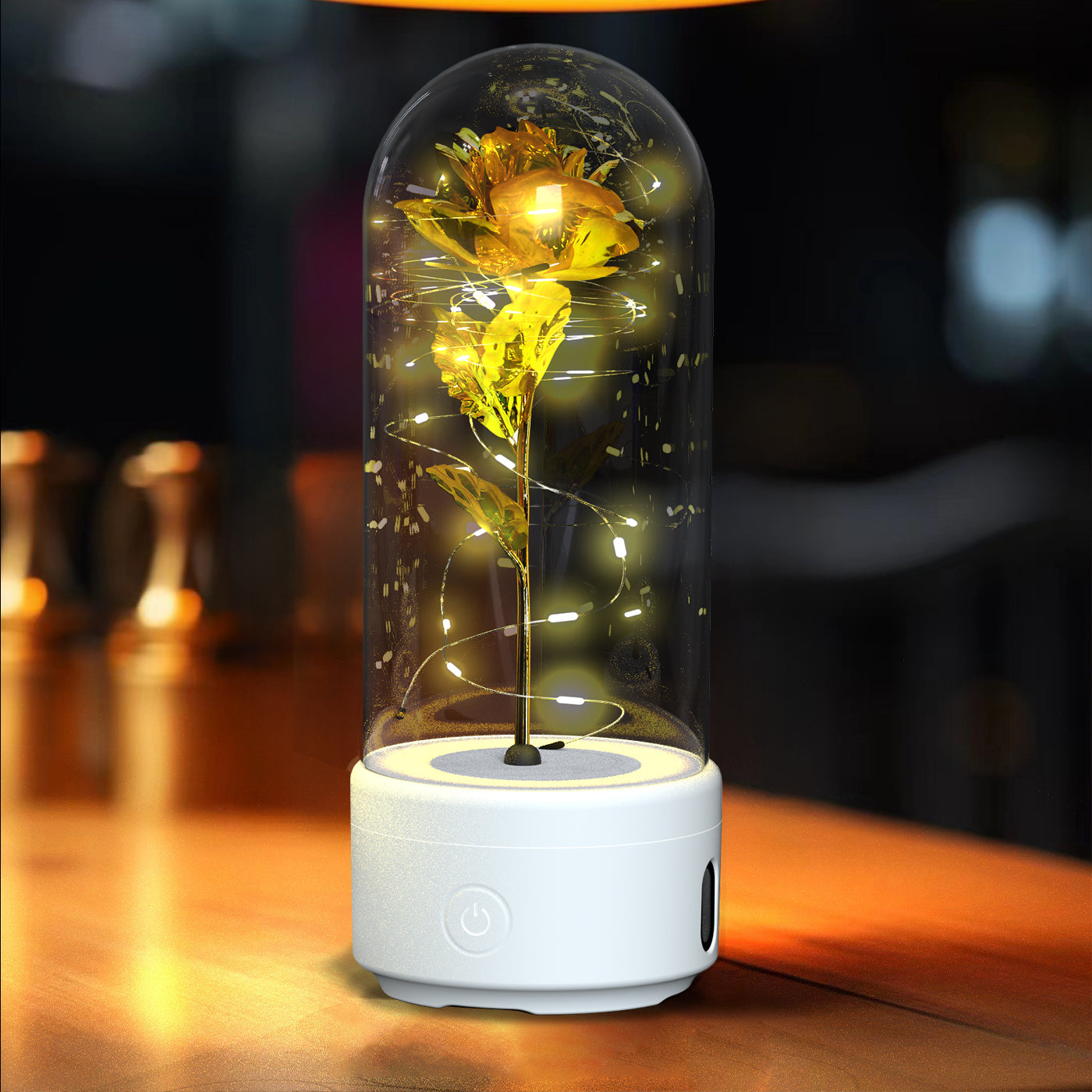 2-in-1 Rose LED Night Light with Bluetooth Speaker - Romantic Glass Decor