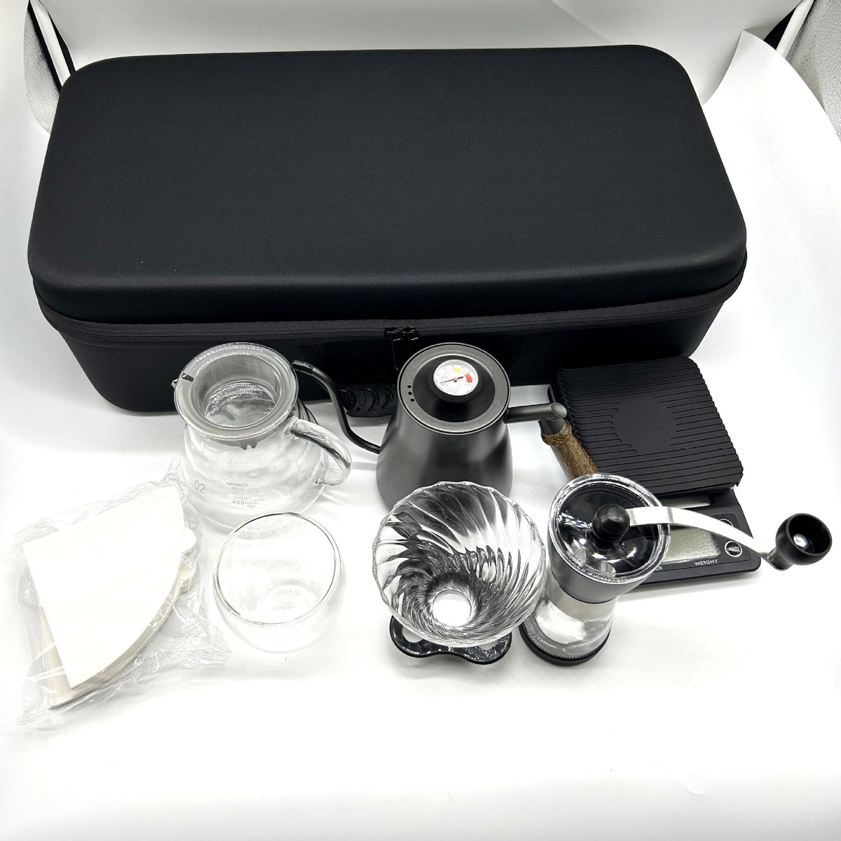 Manual Coffee Grinder with Double Layer Glass Cup and Electronic Scale - Black
