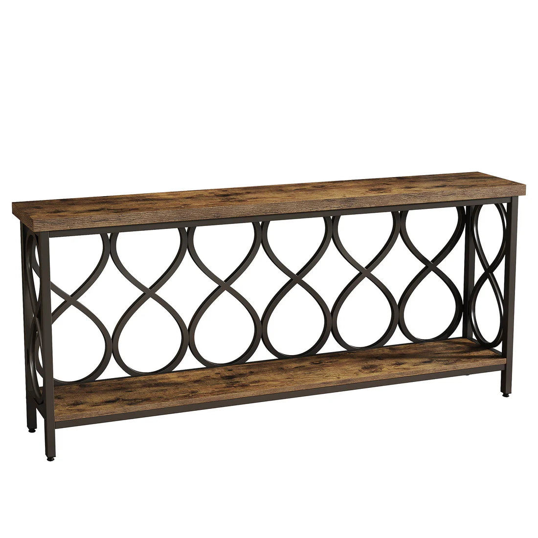 2-Tier Console Table - Rustic Brown & Black Metal Entryway Table