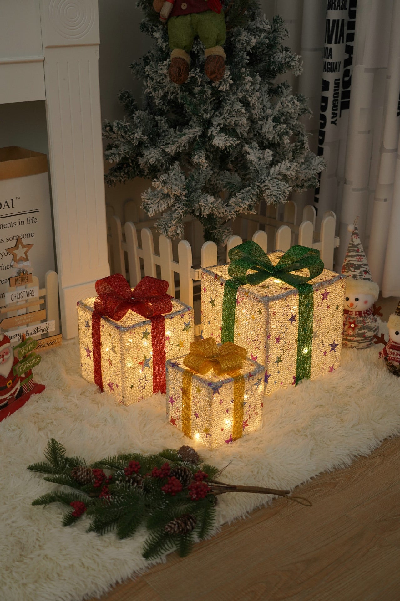 Remote Control Christmas Gift Box Lights - Holiday Decorative LED Set