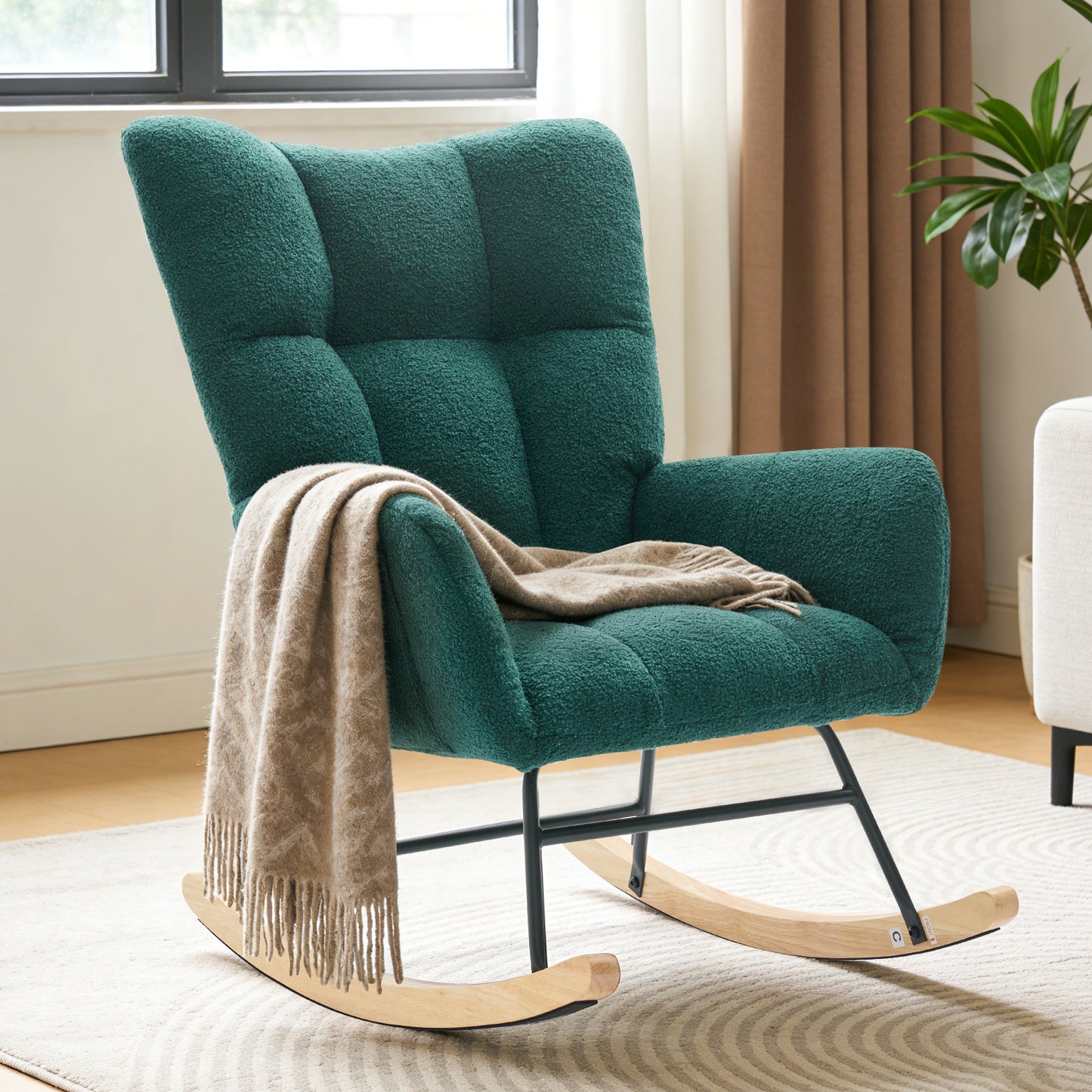 Teddy Fabric Swing Chair with High Backrest and Cushion