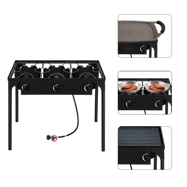 High-Power Three Burner Gas Stove - 225,000 BTU, Cast Iron