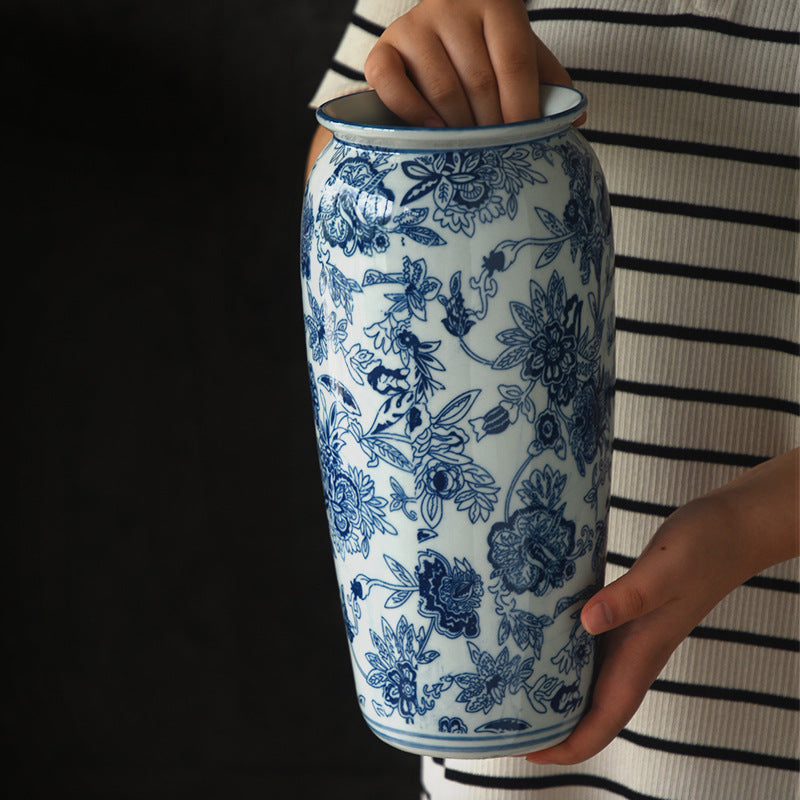 Chinese-Style Blue and White Ceramic Vase - Retro Porcelain Home Decor