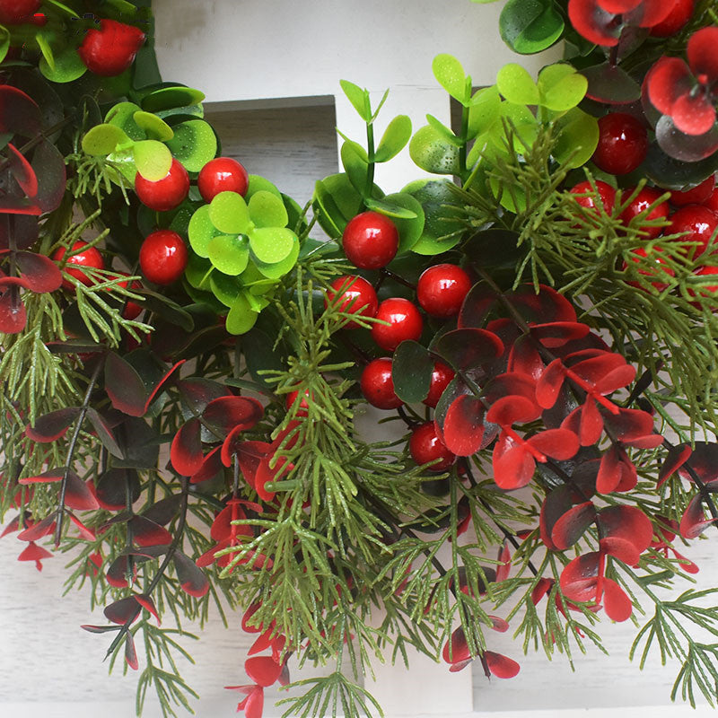 Christmas Door Wreath with Red Fruit and Eucalyptus Leaves - 35cm