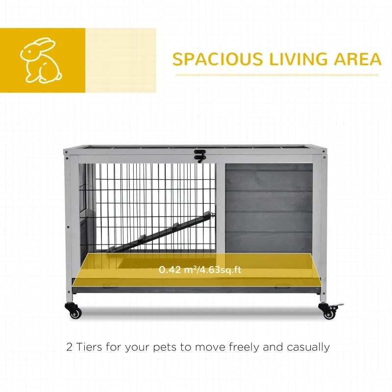Indoor Rabbit Enclosure with Wheels & Enclosed Run - Wooden Pet Cage for Small Animals