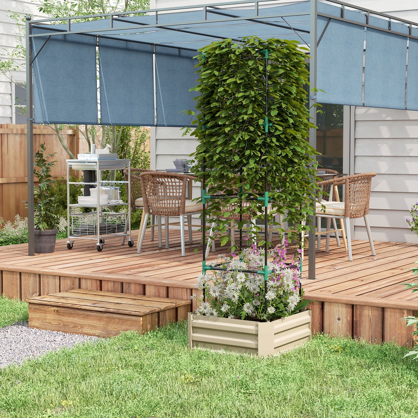 Galvanized Raised Garden Bed with Tomato Cage 24x24x73.5 inches - Cream