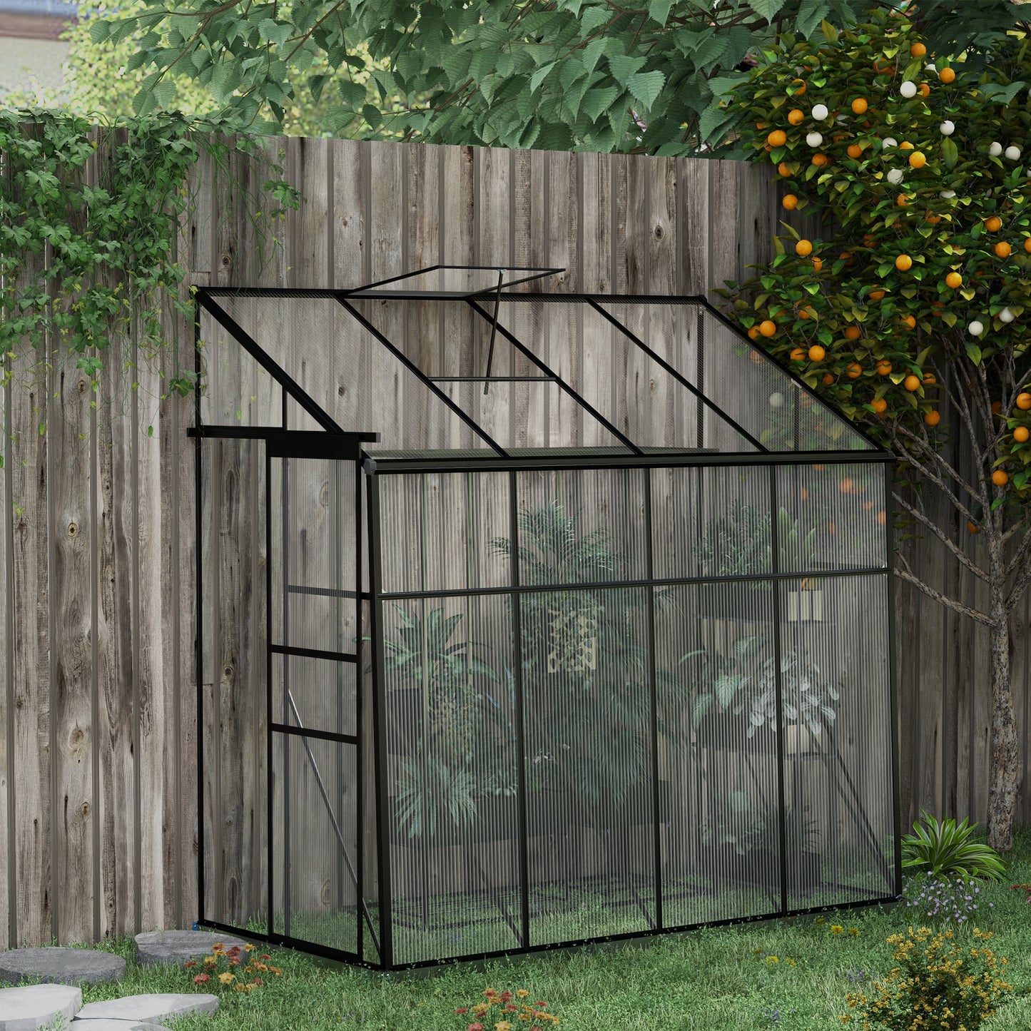 8' x 4' Lean-To Greenhouse with Polycarbonate Panels - Black